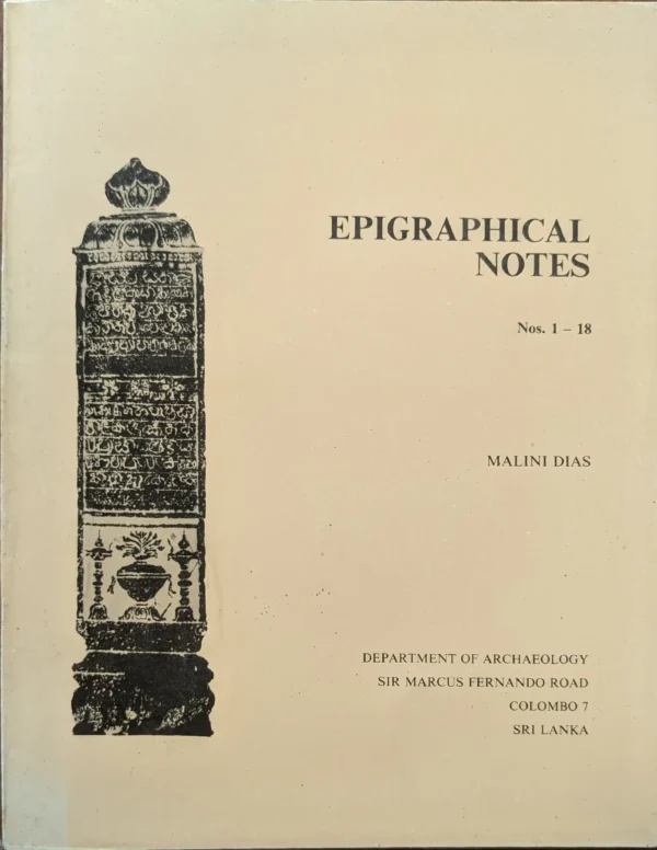 Epigraphical Note No 1-18 - Malani Dias Epigraphical Note No 1-18 - Malani Dias